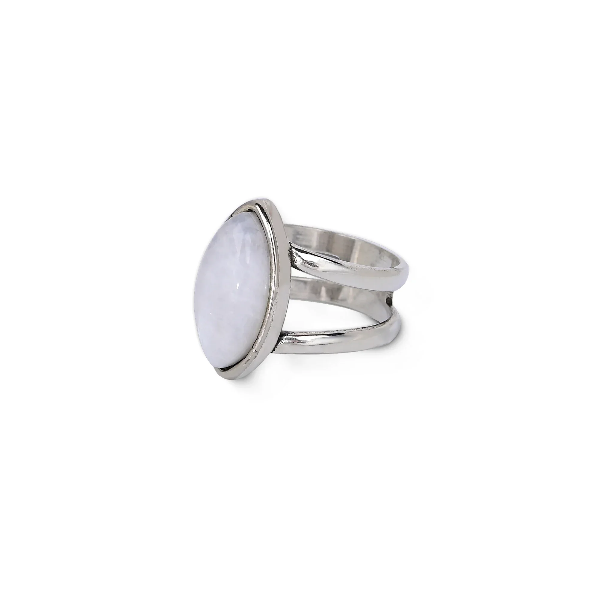 Natural Moonstone Almond Shape Silver Ring - Image 6
