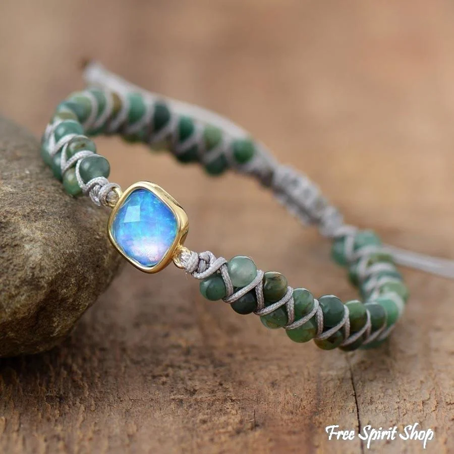 Natural Moss Agate & Opal Bead Bracelet