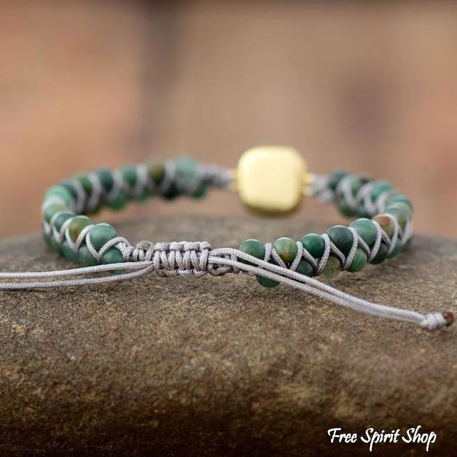 Natural Moss Agate & Opal Bead Bracelet - Image 3