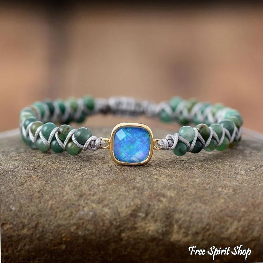 Natural Moss Agate & Opal Bead Bracelet - Image 4
