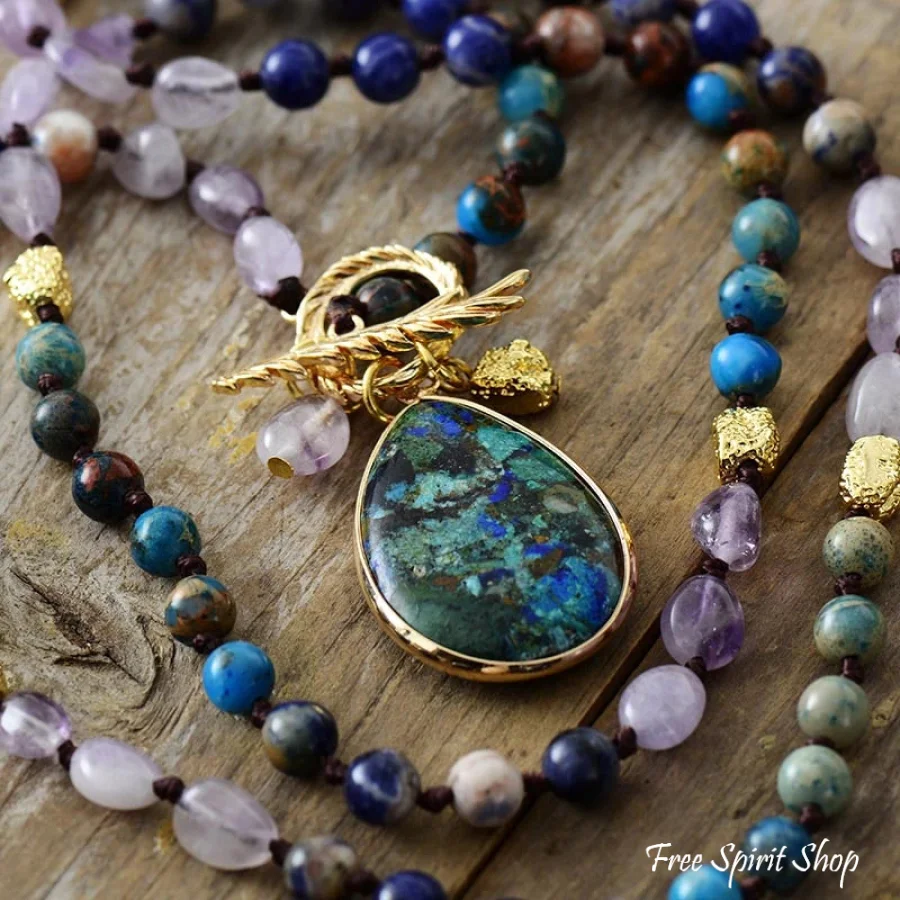 Natural Ocean Jasper & Amethyst Beaded Necklace - Image 2