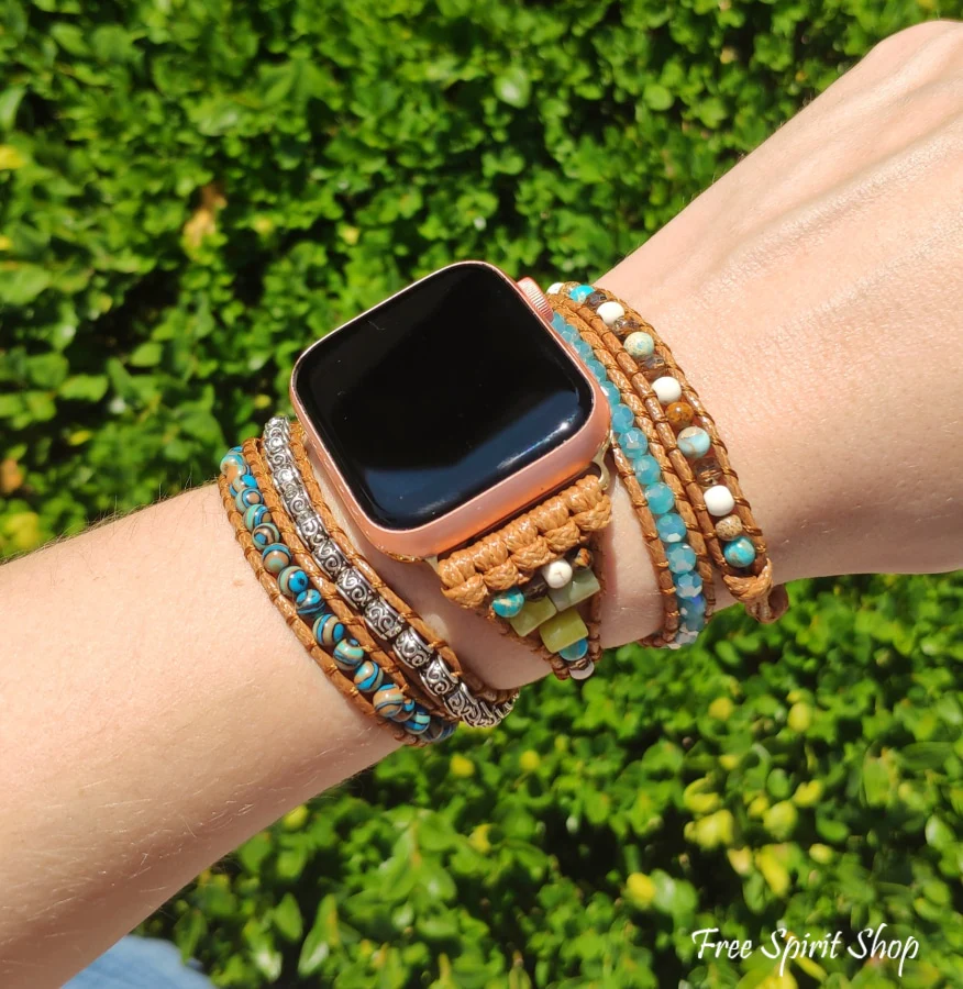 Natural Ocean Jasper Beaded Apple Watch Band - Image 3