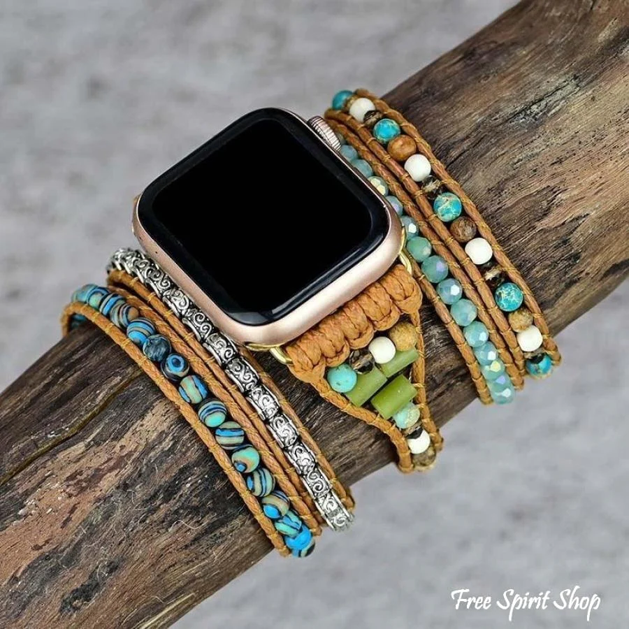 Natural Ocean Jasper Beaded Apple Watch Band - Image 5