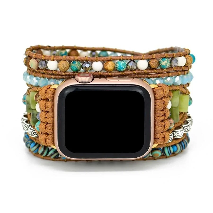 Natural Ocean Jasper Beaded Apple Watch Band - Image 8