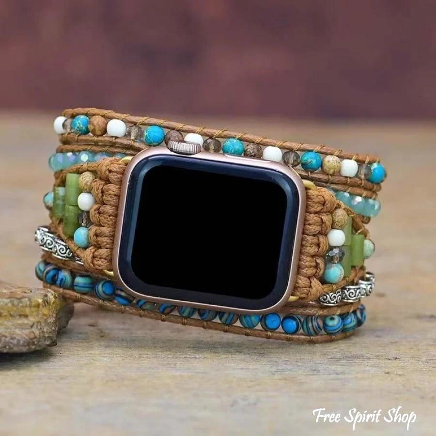 Natural Ocean Jasper Beaded Apple Watch Band - Image 9