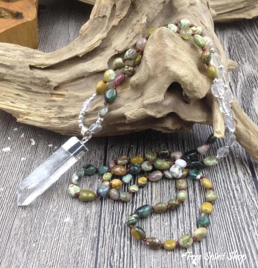 Natural Ocean Jasper & Clear Quartz Pendant Necklace - Image 3