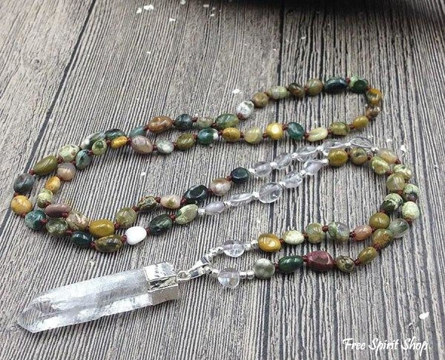 Natural Ocean Jasper & Clear Quartz Pendant Necklace - Image 4