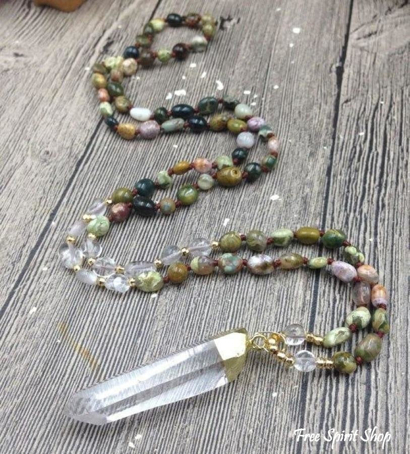 Natural Ocean Jasper & Clear Quartz Pendant Necklace - Image 5