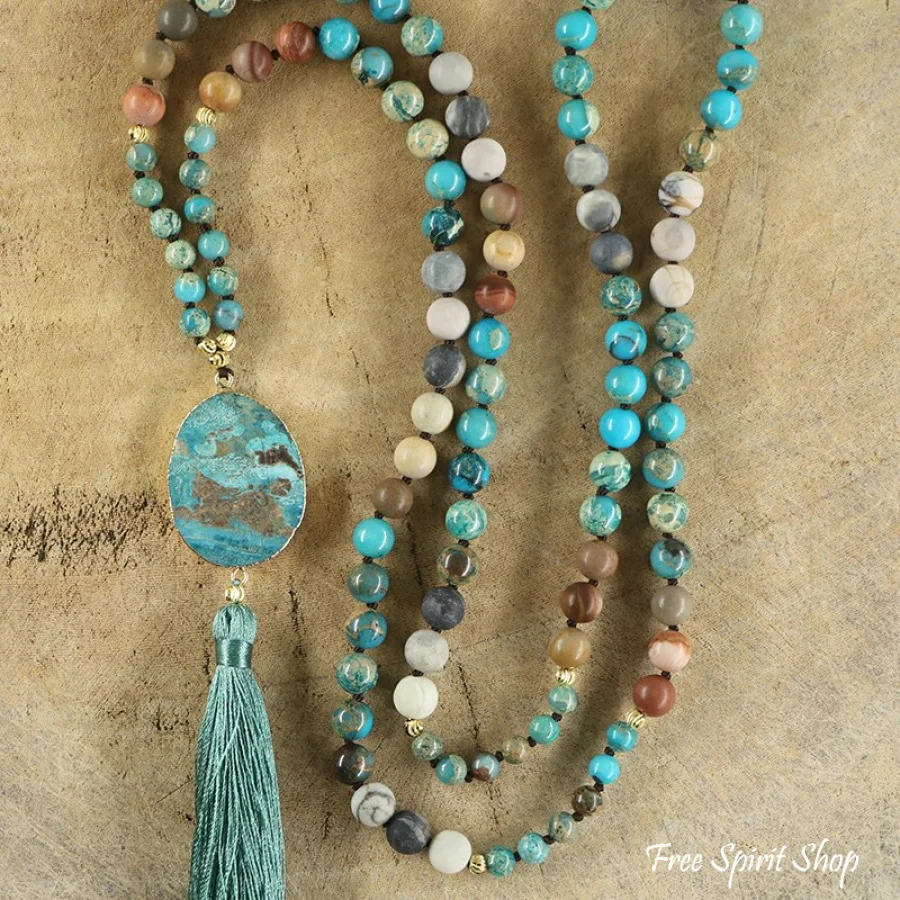 Natural Ocean Jasper Turquoise Howlite & Picture Jasper Bead Necklace - Image 2
