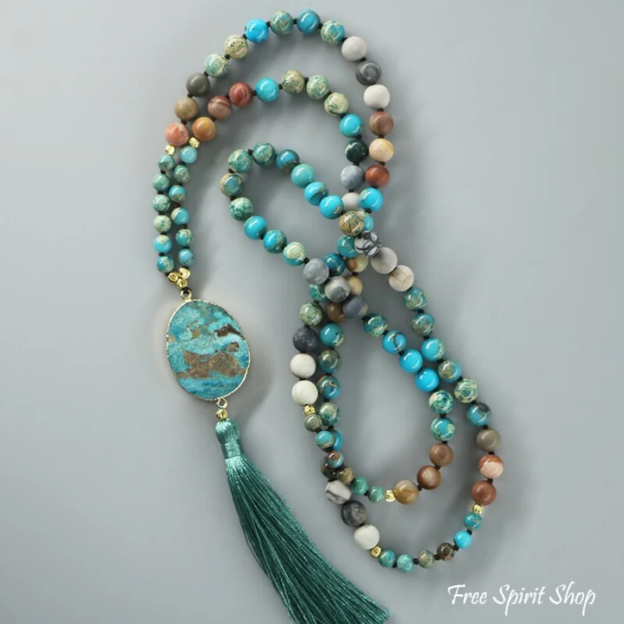 Natural Ocean Jasper Turquoise Howlite & Picture Jasper Bead Necklace - Image 3