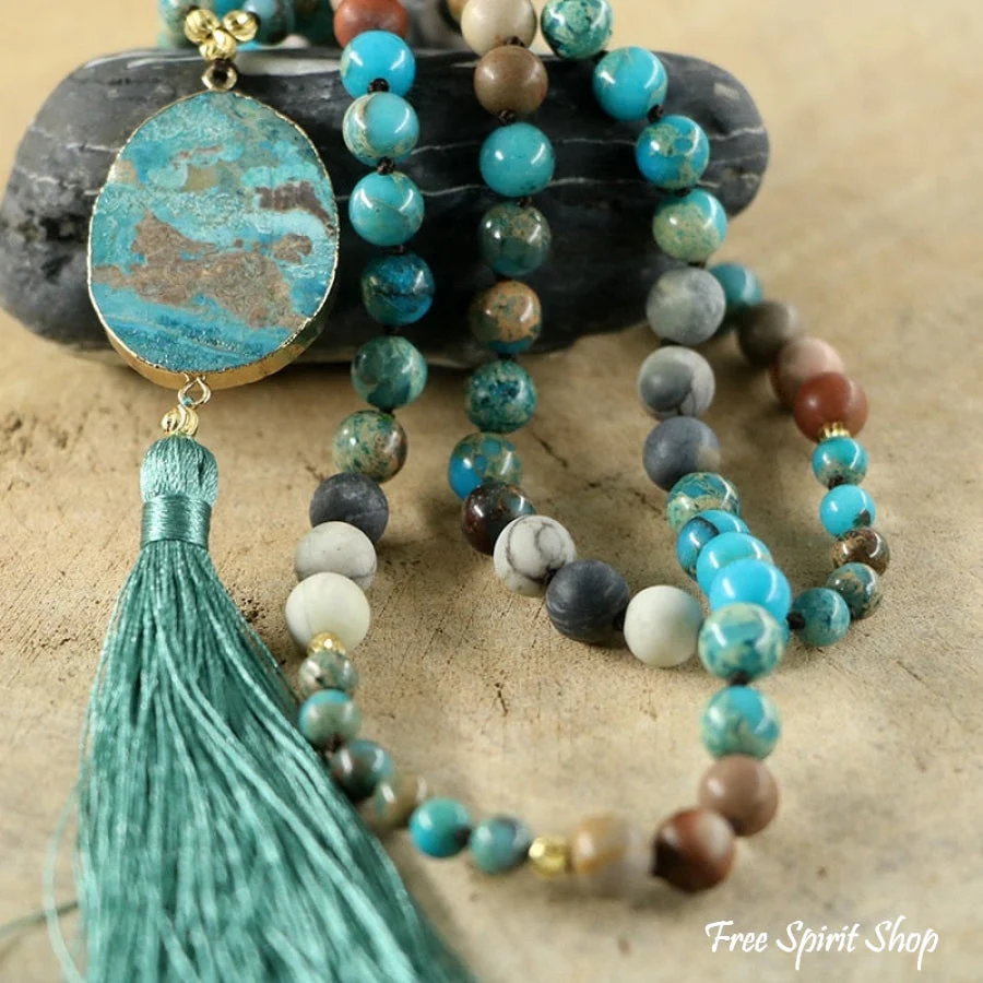 Natural Ocean Jasper Turquoise Howlite & Picture Jasper Bead Necklace - Image 4