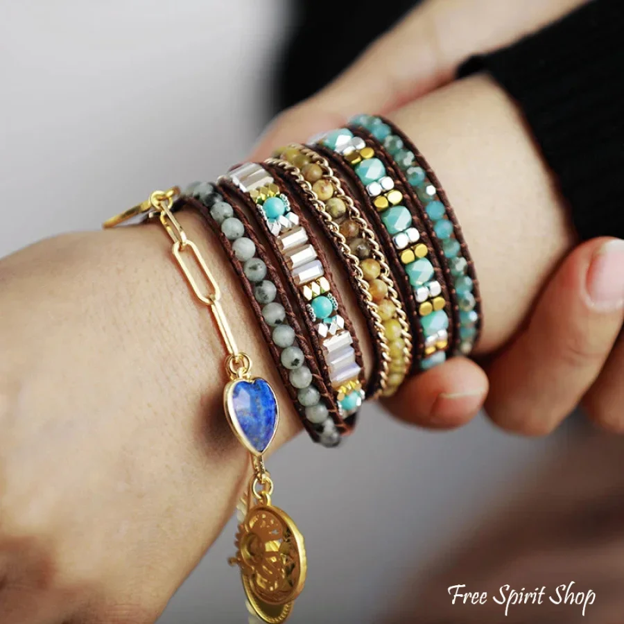 Natural Olivine Vintage Bead Wrap Bracelet - Image 2
