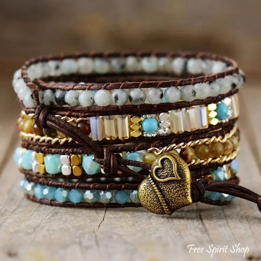Natural Olivine Vintage Bead Wrap Bracelet - Image 3