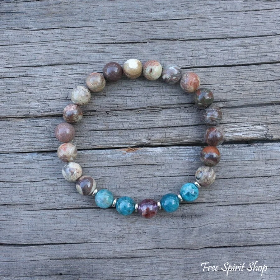 Natural Onyx Apatite & Amethyst Bead Bracelet