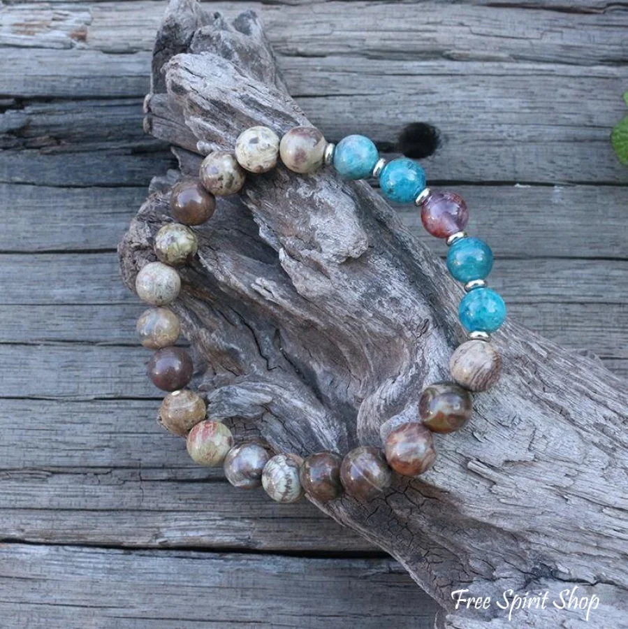 Natural Onyx Apatite & Amethyst Bead Bracelet - Image 2