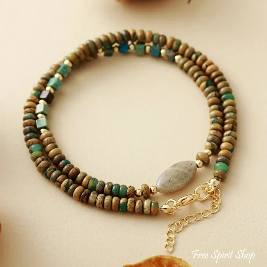 Natural Picture Jasper & Labradorite Minimalist Beaded Choker - Image 4