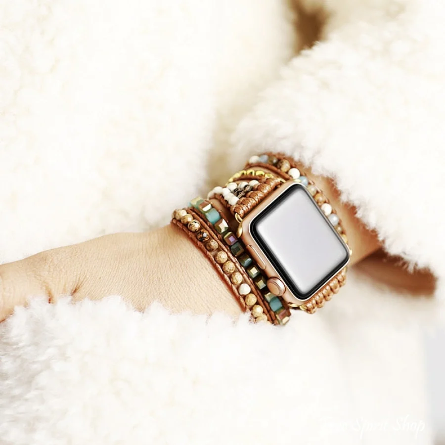Natural Picture Jasper & Mixed Bead Apple Watch Band - Image 2