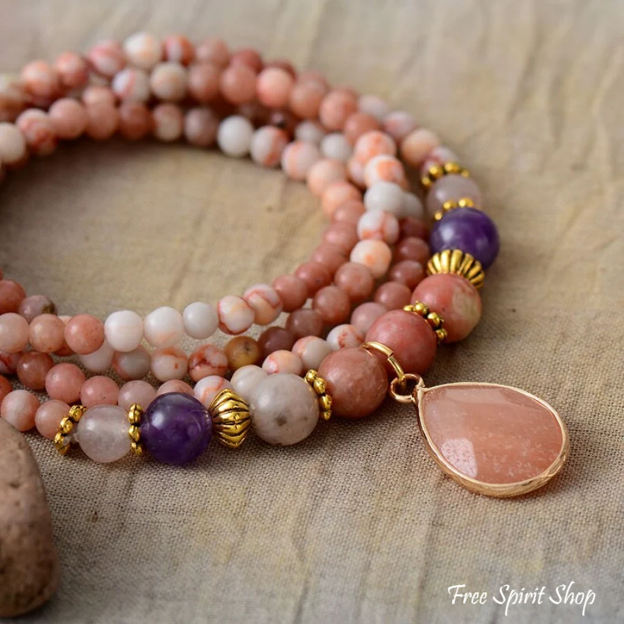 Natural Pink Aventurine & Amethyst Bead Bracelet / Necklace - Image 3