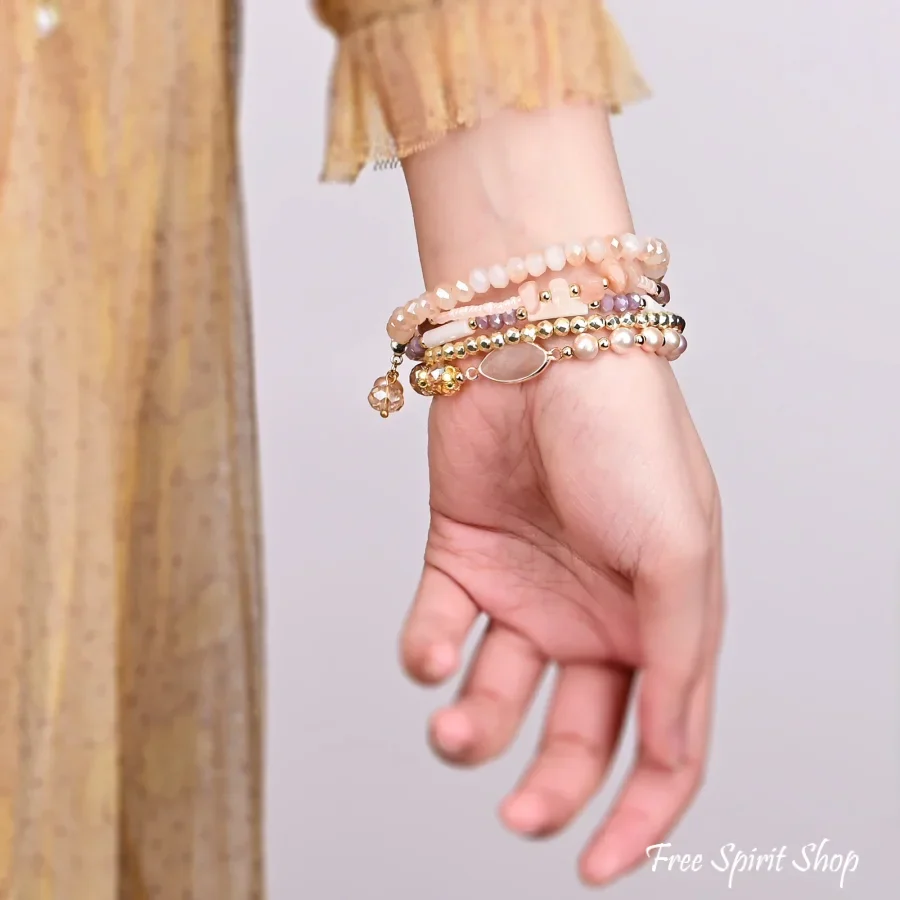 Natural Pink Aventurine & Pearl Apple Watch Bracelet - Image 4