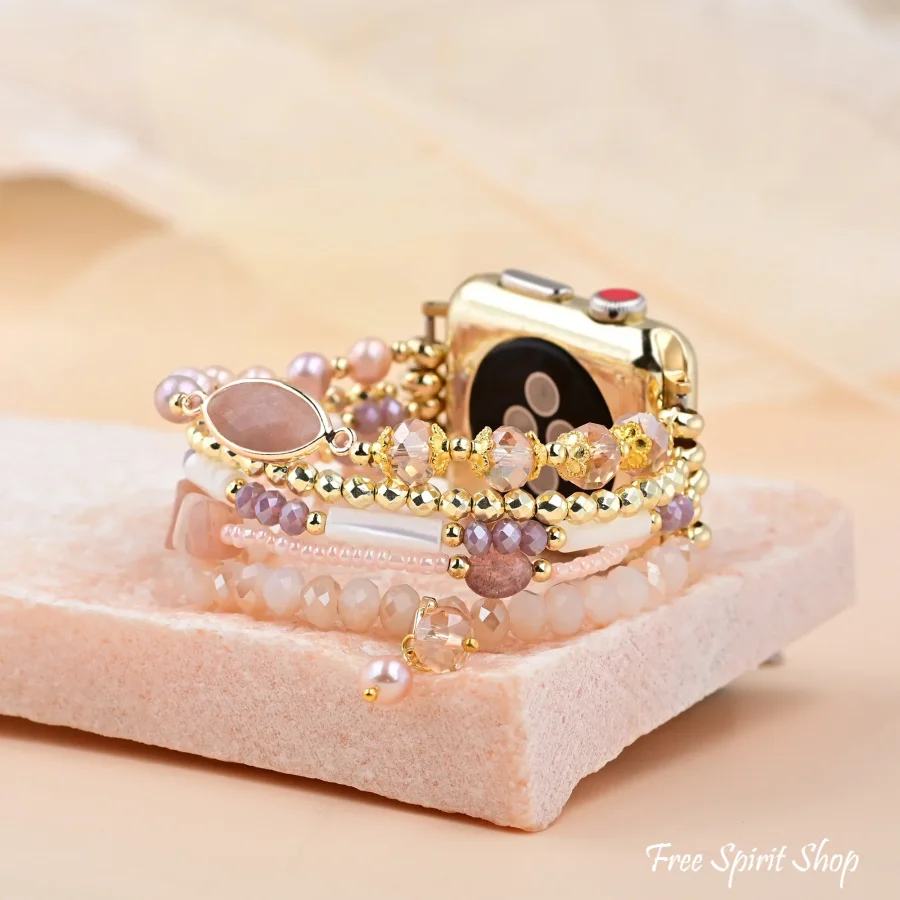 Natural Pink Aventurine & Pearl Apple Watch Bracelet - Image 5