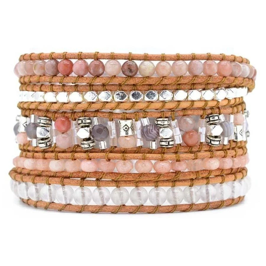 Natural Pink Aventurine & Sunstone Wrap Bracelet - Image 3