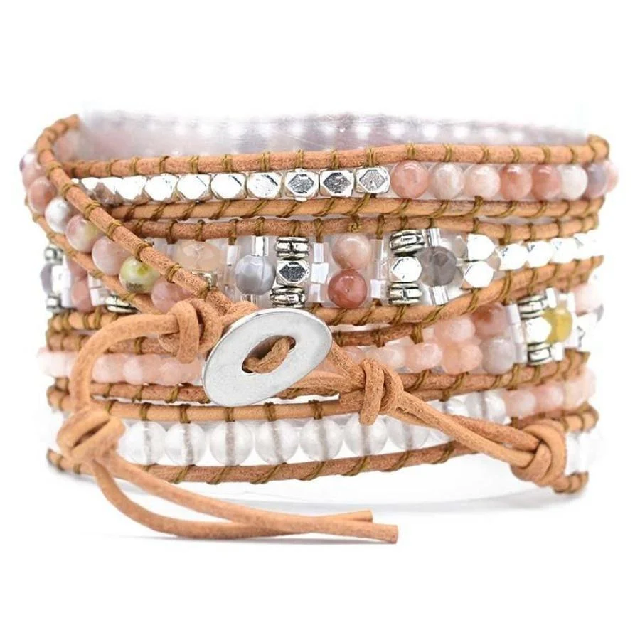Natural Pink Aventurine & Sunstone Wrap Bracelet - Image 5
