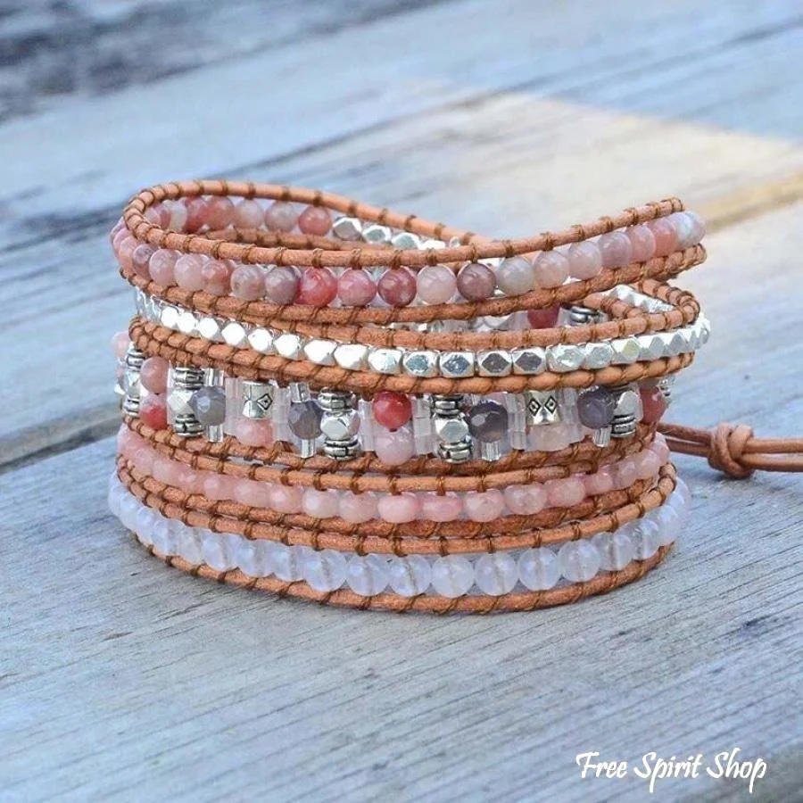 Natural Pink Aventurine & Sunstone Wrap Bracelet - Image 6
