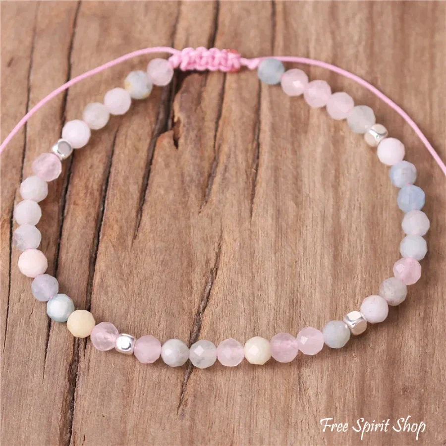 Natural Pink Morganite Minimalist Bead Bracelet - Image 3