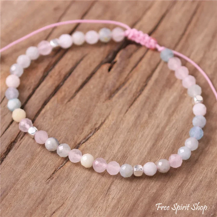 Natural Pink Morganite Minimalist Bead Bracelet - Image 4