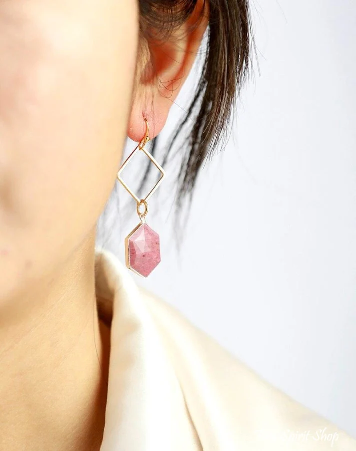 Natural Pink Rhodonite Losange Earrings - Image 3