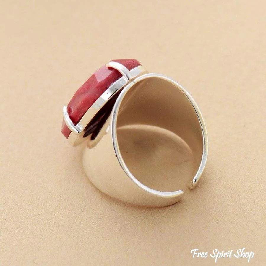 Natural Pink Rhodonite Silver Cuff Ring - Image 3