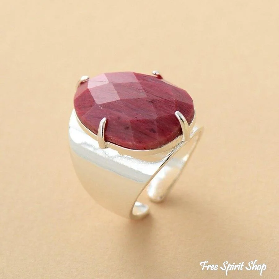 Natural Pink Rhodonite Silver Cuff Ring - Image 4