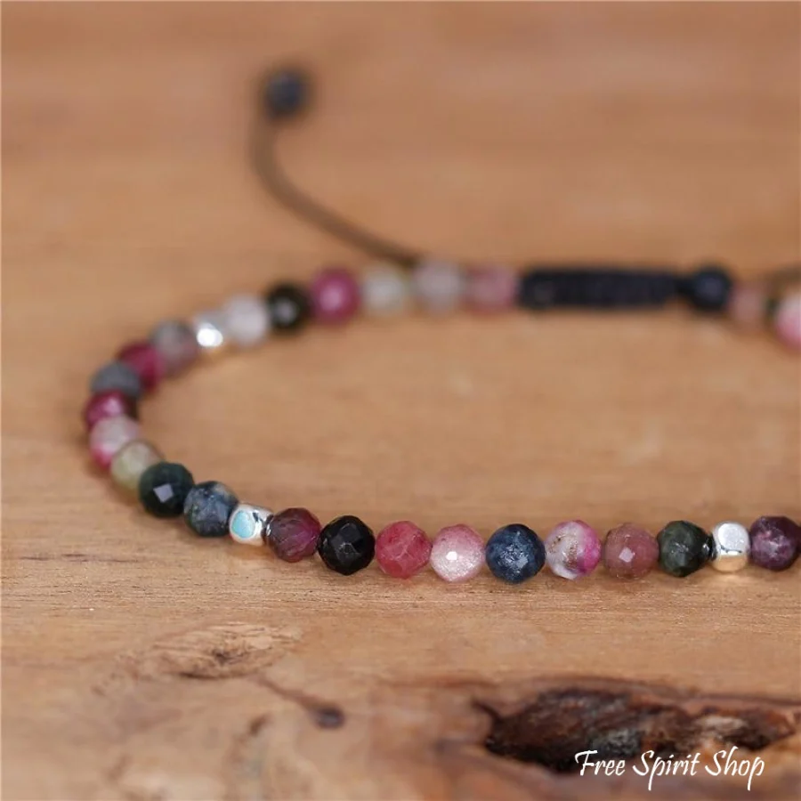 Natural Pink Tourmaline Adjustable Bead Bracelet - Image 2