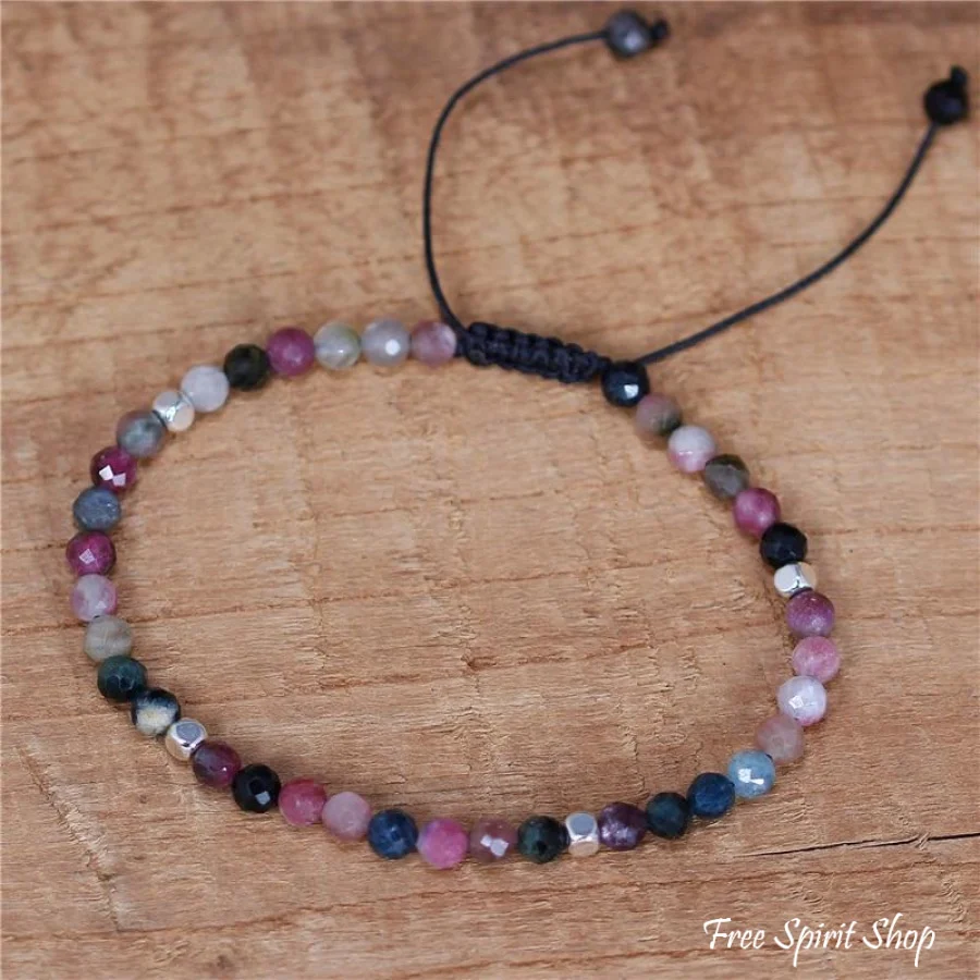 Natural Pink Tourmaline Adjustable Bead Bracelet - Image 3