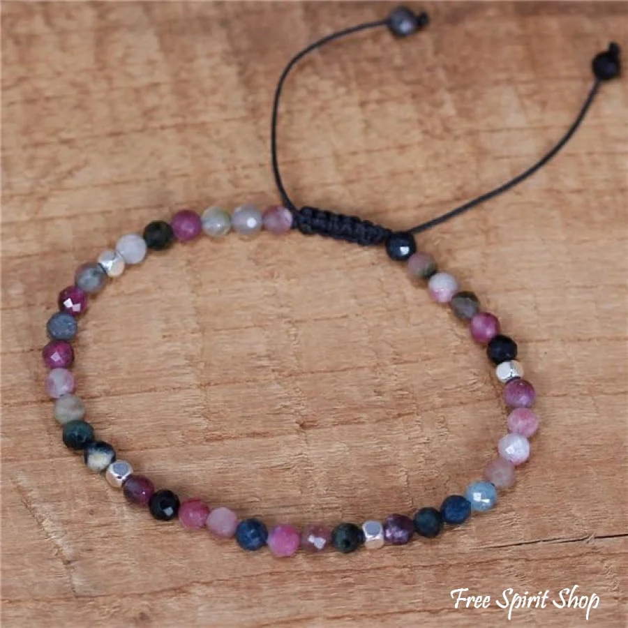 Natural Pink Tourmaline Adjustable Bead Bracelet - Image 4