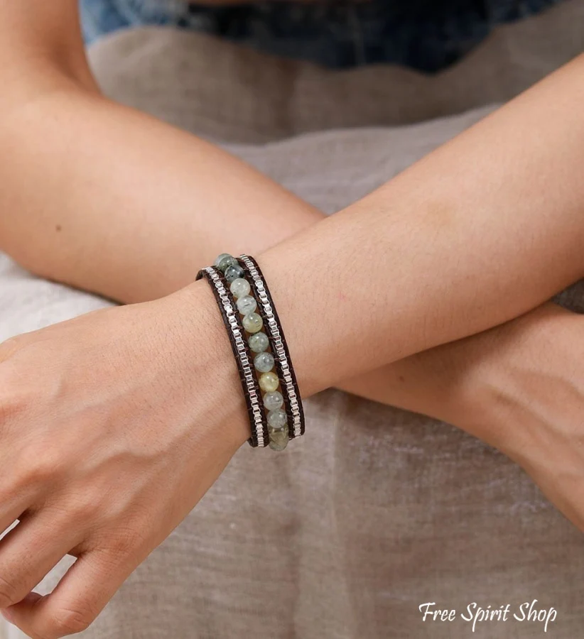Natural Prehnite Gemstone Bead Wrap Bracelet - Image 2