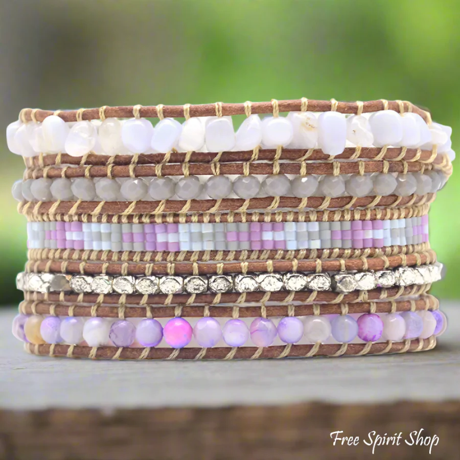 Natural Purple Agate & Miyuki Bead Wrap Bracelet - Image 2