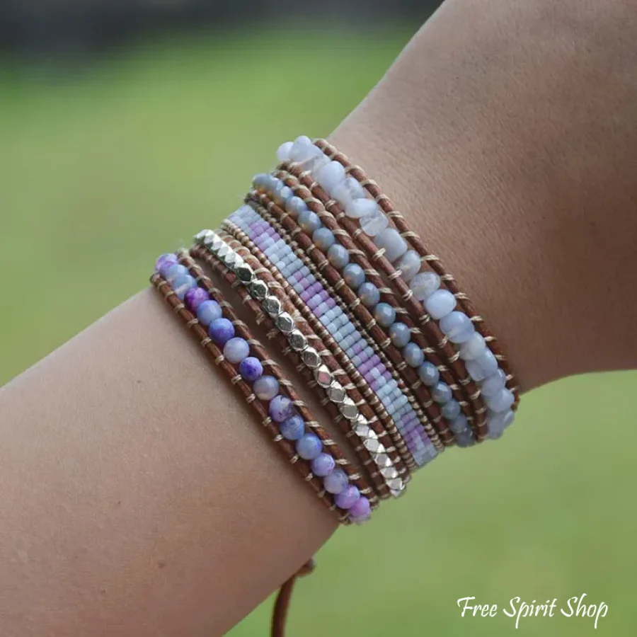 Natural Purple Agate & Miyuki Bead Wrap Bracelet - Image 3