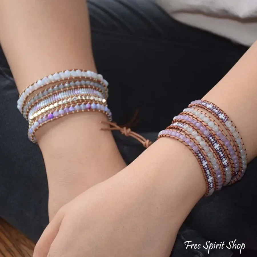 Natural Purple Agate & Miyuki Bead Wrap Bracelet - Image 4