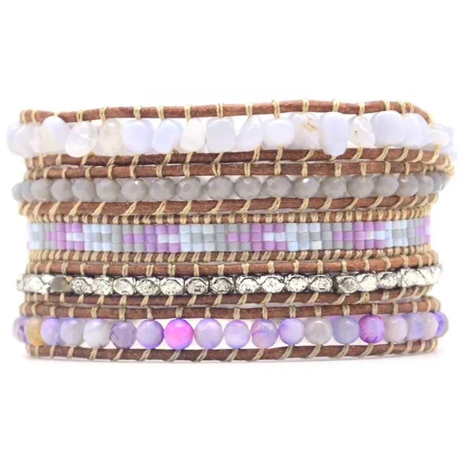 Natural Purple Agate & Miyuki Bead Wrap Bracelet - Image 5