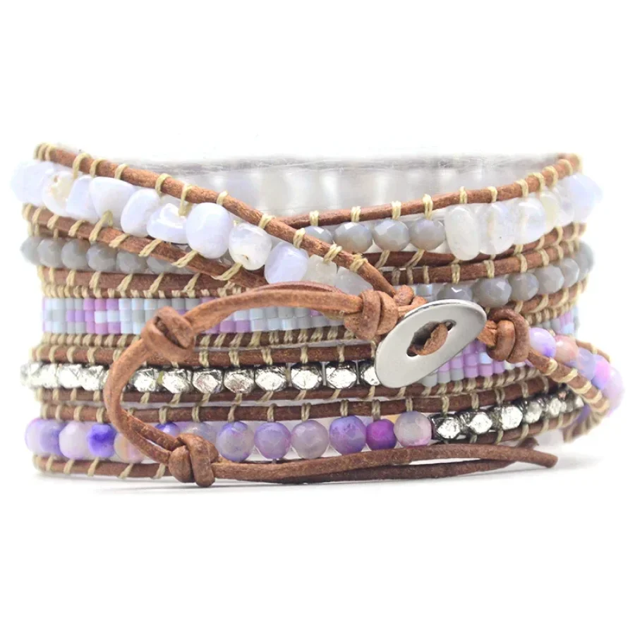 Natural Purple Agate & Miyuki Bead Wrap Bracelet - Image 6