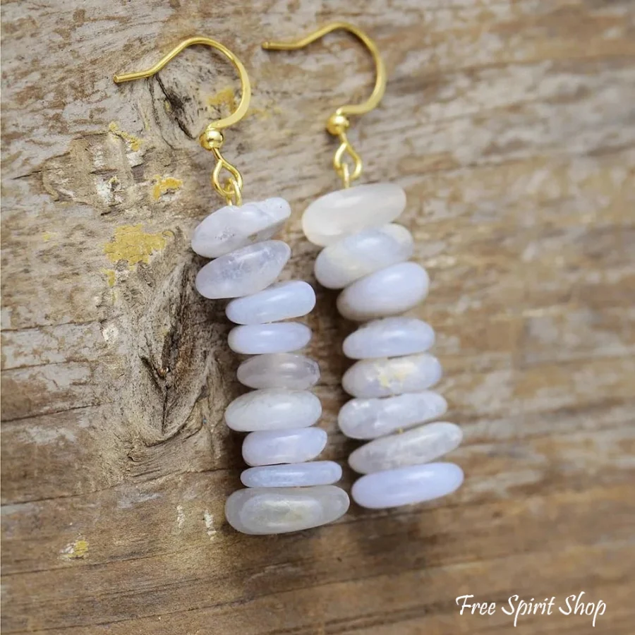 Natural Purple Agate Stone Drop Earrings - Image 2
