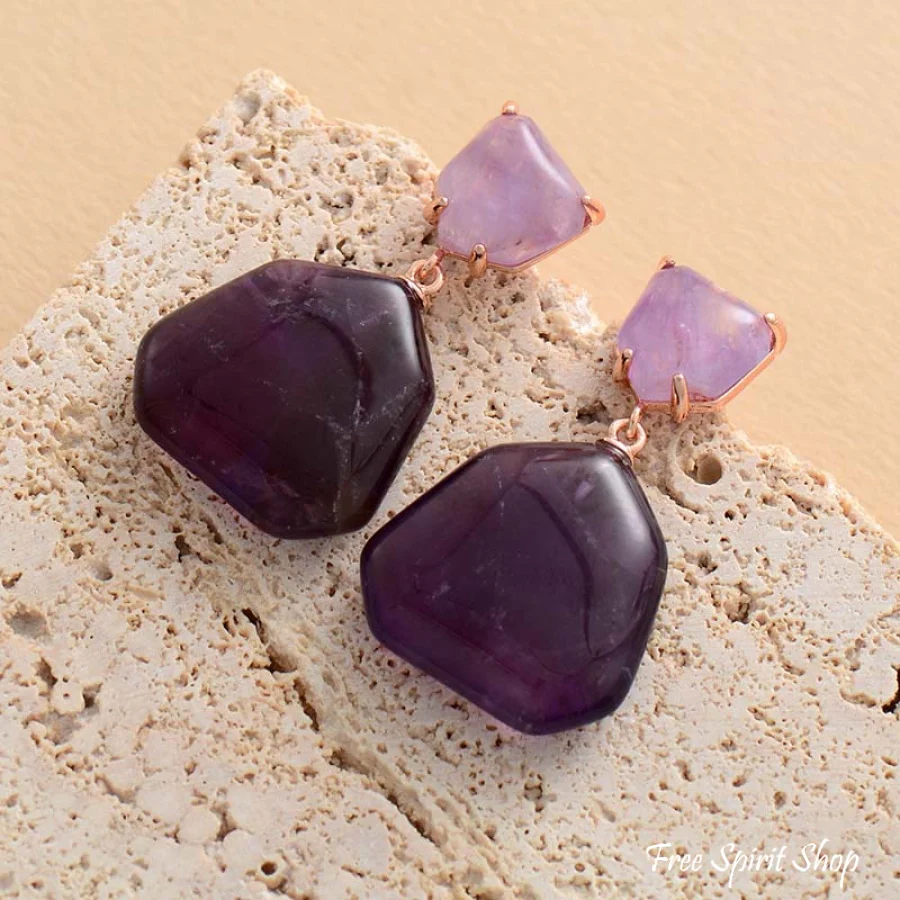 Natural Purple Amethyst Earrings - Image 2