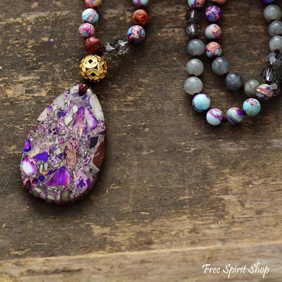Natural Purple Jasper & Labradorite Beaded Necklace - Image 4