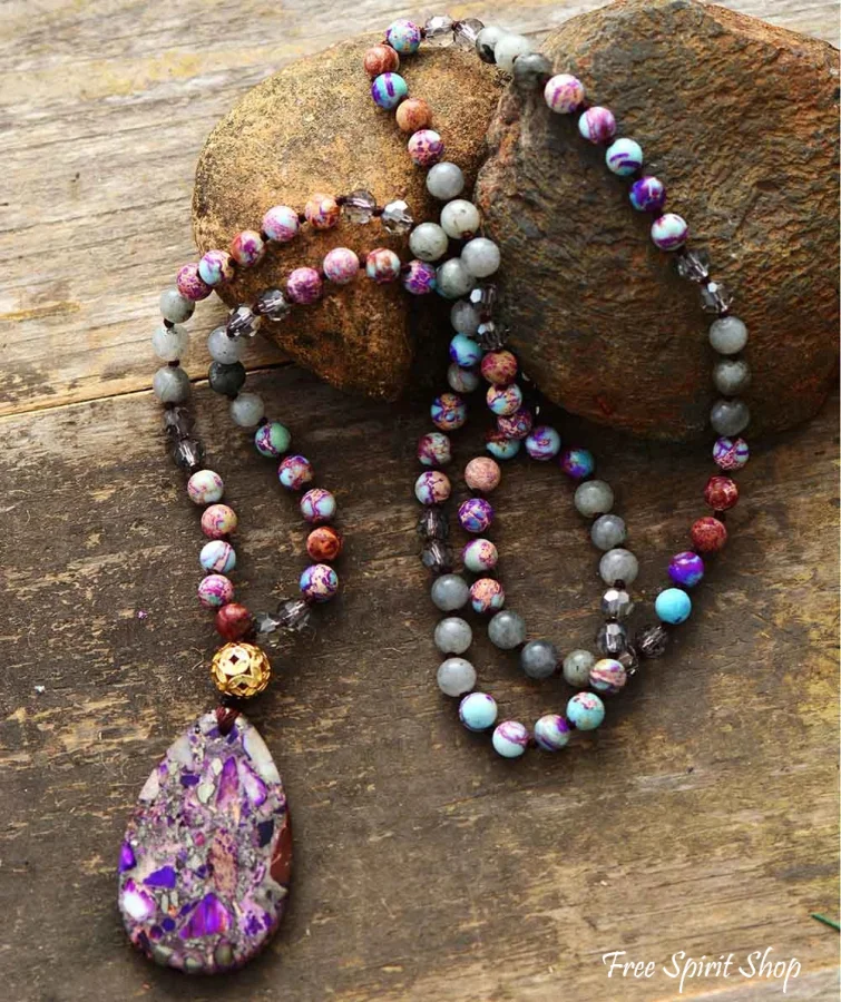 Natural Purple Jasper & Labradorite Beaded Necklace - Image 5