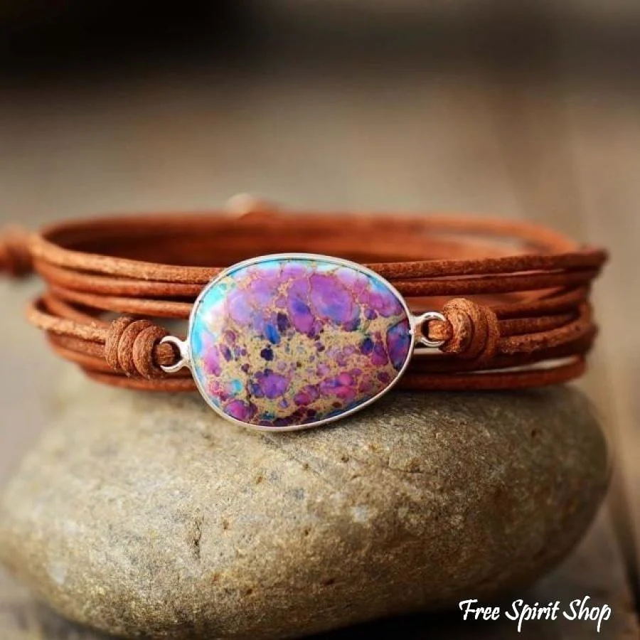 Natural Purple Jasper Rope Wrap Bracelet - Image 4