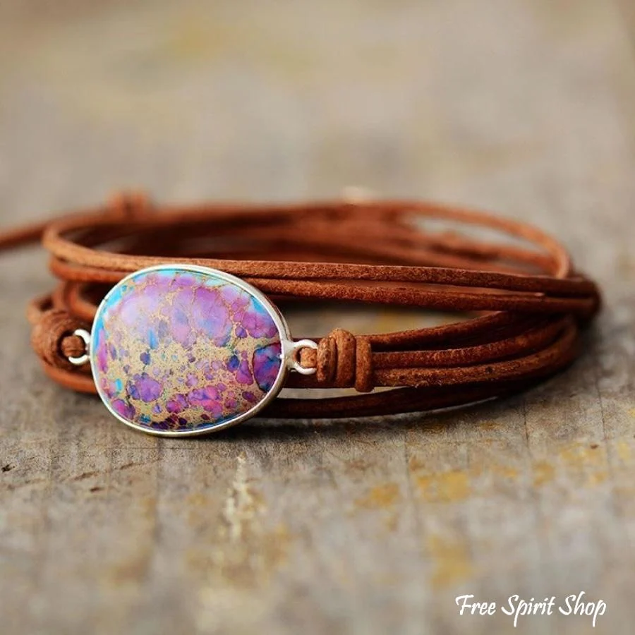 Natural Purple Jasper Rope Wrap Bracelet - Image 6