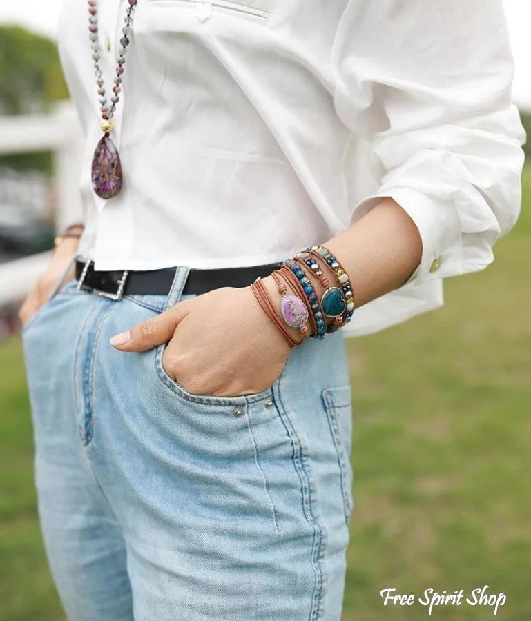 Natural Purple Jasper Rope Wrap Bracelet - Image 7