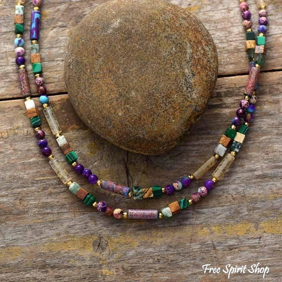 Natural Purple Jasper & Mixed Gemstone Bead Choker Necklace - Image 3