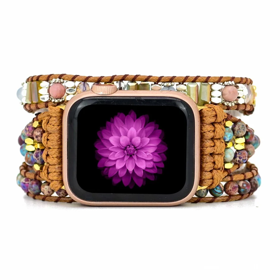 Natural Purple Jasper & Rhodonite Beaded Apple Watch Band